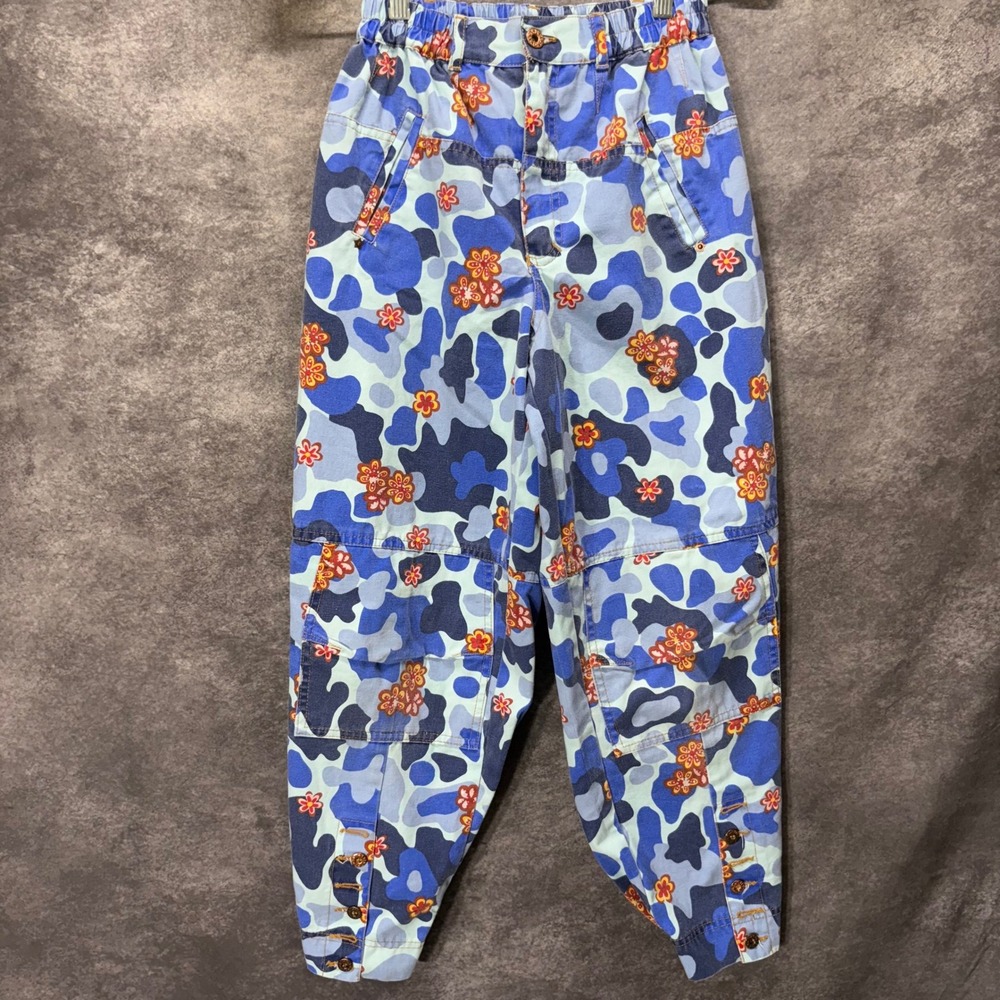 Oilily Jeans Girls Blue Floral Camo Denim Pants Size 152 12 Tapered Retro Funky